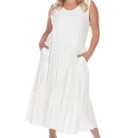 white mark women's scoop neck tiered midi dress White Mark Black Women's Scoop Neck Tiered Midi Dress